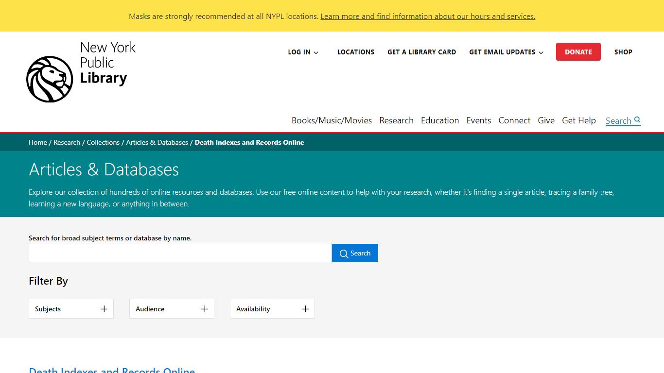 Death Indexes and Records Online | The New York Public Library